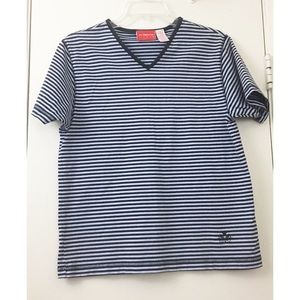 Liz Claiborne V-neck Striped Black & Gray Top